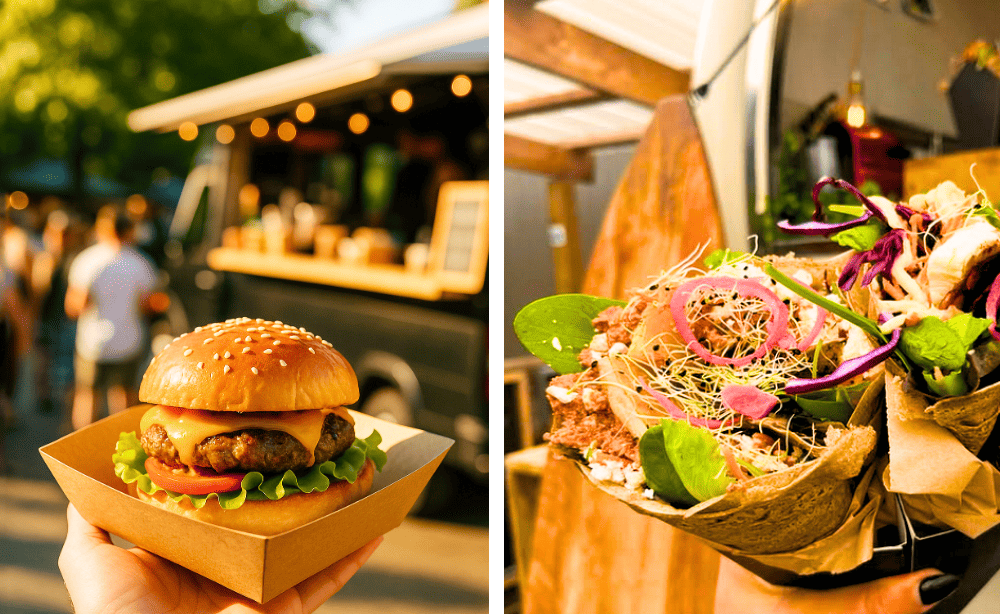 Deux food trucks aux propositions de recettes différentes : burgers et galettes revisités pour encore plus de saveurs et de gourmandise